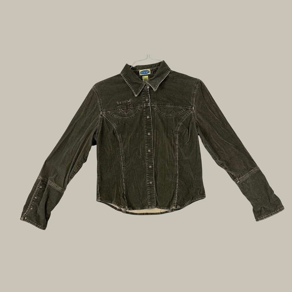 Overdrive Vintage Olive Green Corduroy Western Snap Front Jacket Large